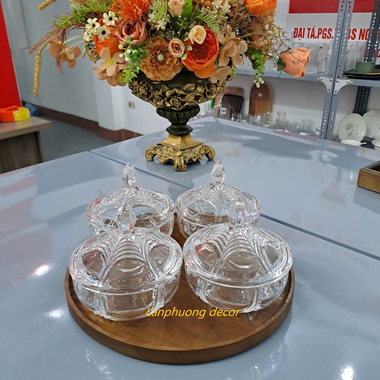 Bộ khay mứt tết thủy tinh pha lê
