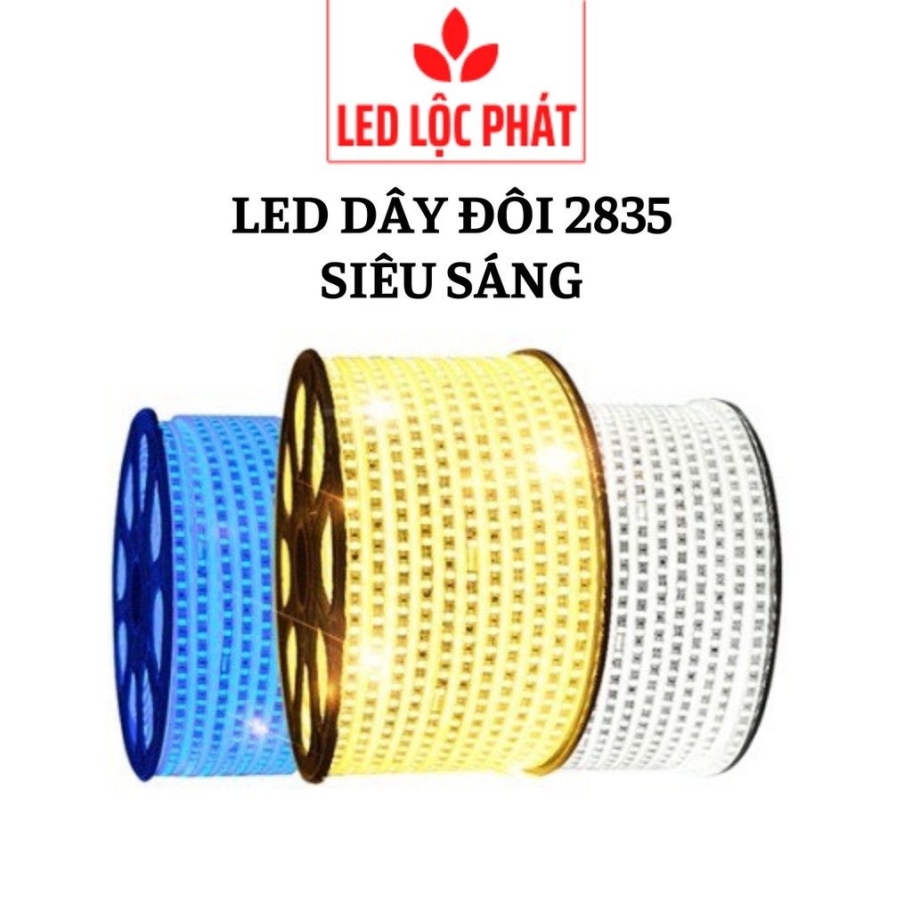 Led dây đôi 2835 hắt trần trang trí ngoài trời, đèn led dây 220v màu trắng vàng xanh dương