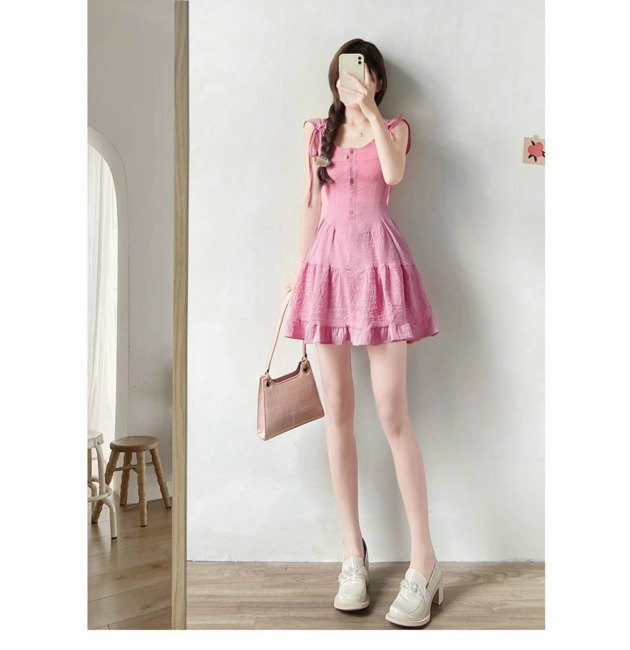 Đầm hồng 2 dây siêu xinh-QH #damnu