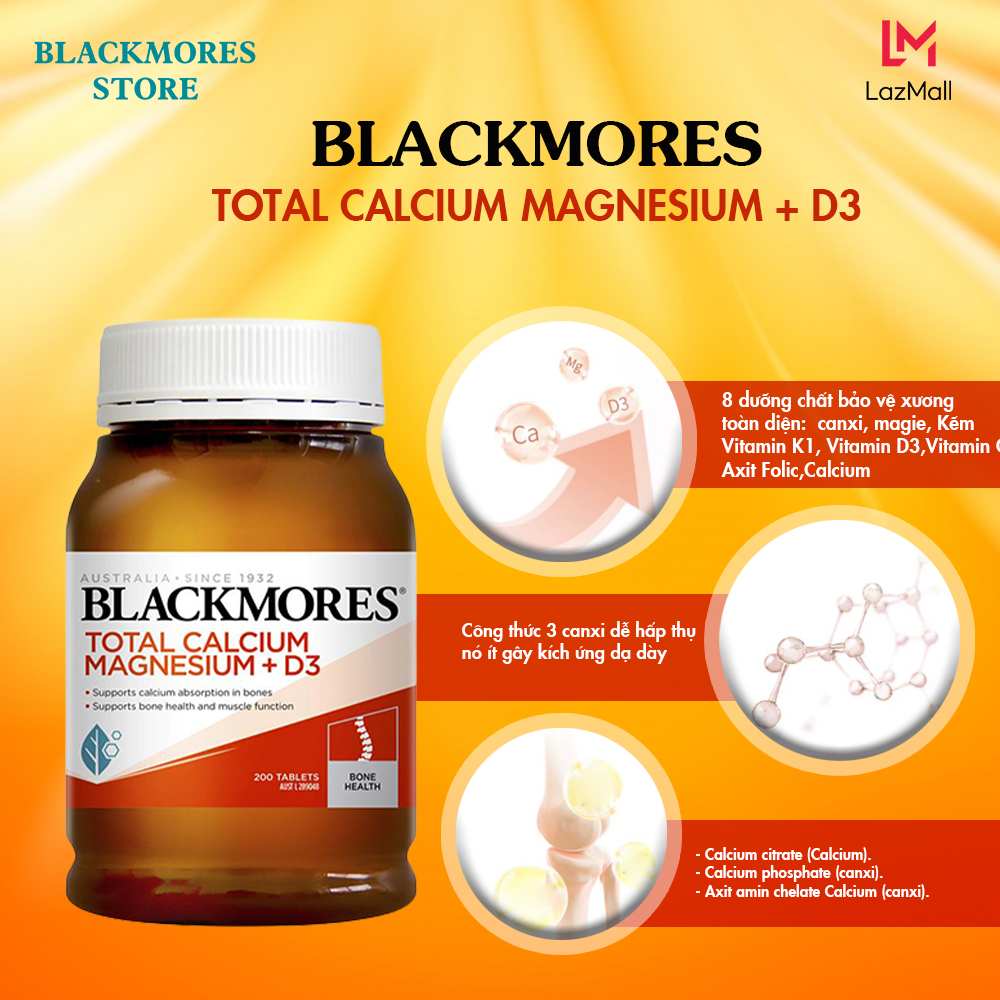 Viên Uống Bổ Sung Canxi Total Calcium & Magnesium + D3 Blackmores Hộp 200  Viên -Hàng Chính Hãng 