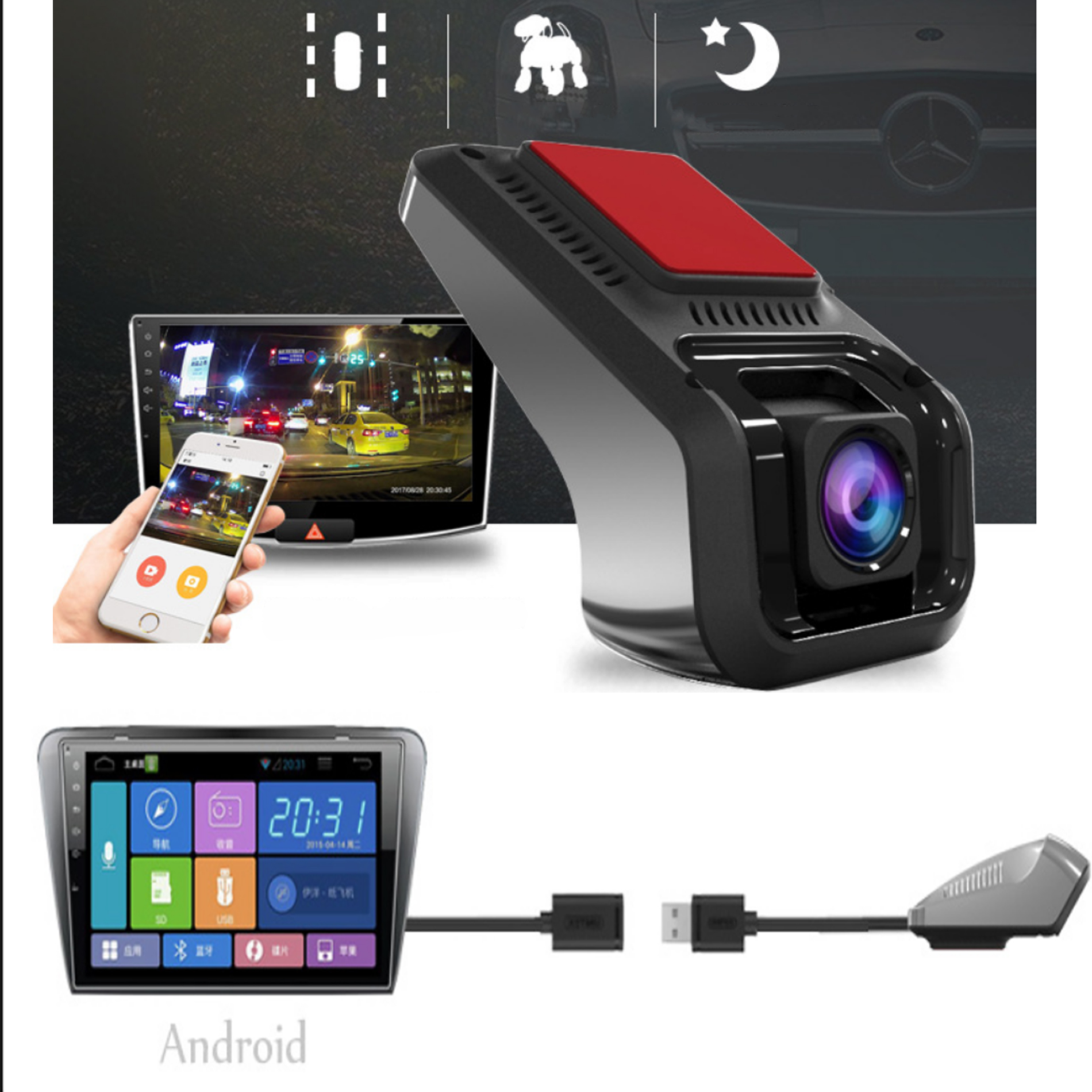 Camera hành trình tích hợp màn hình android, độ phân giải FullHD 1080P, WiFi, F9 AI