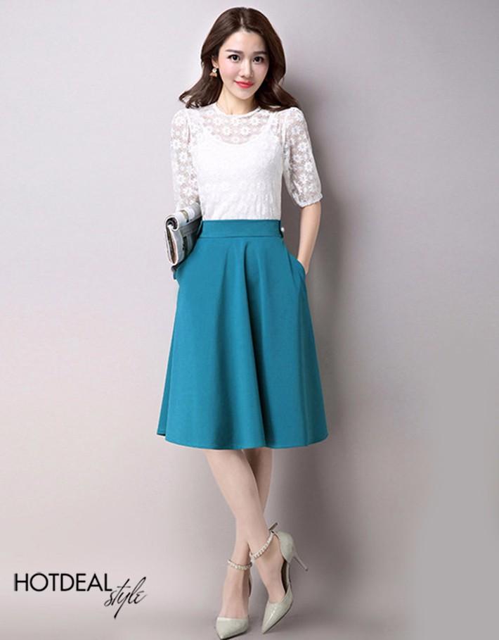 [HCM]Chân váy xòe phối nút