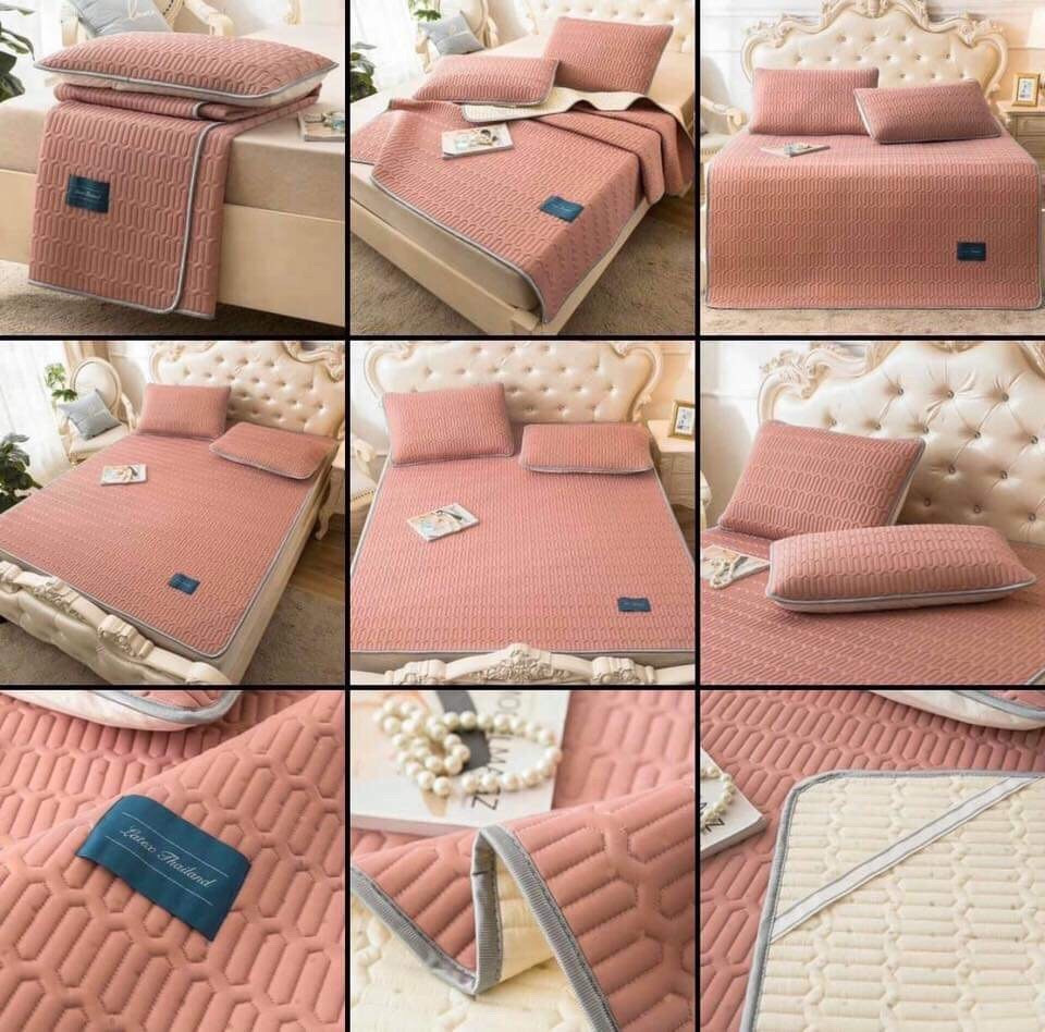 Chiếu Điều Hòa Cao Su Non Màu Hồng [TẶNG 2 ÁO GỐI CÙNG MÀU] -Phamuyen56