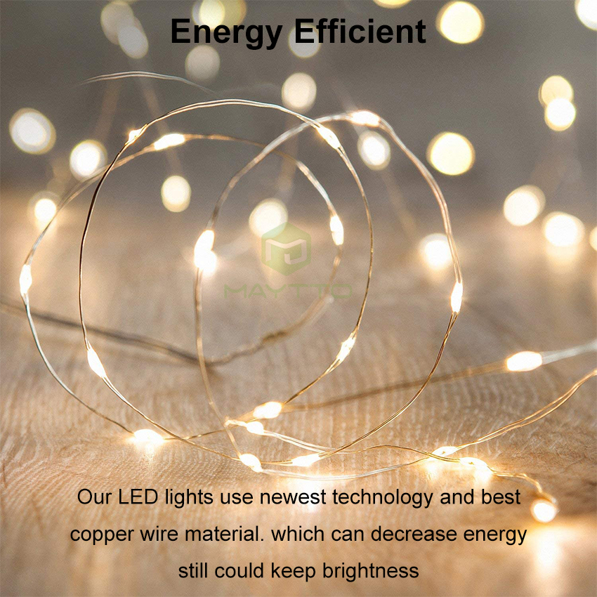 MAYTTO LED Strip Light String Fairy Light Christmas Light Decoration Wedding Light Battery Operated Fairy Lights Holiday Copper Wire String Lights Multi-mode Garland Party String Lights Warm White 1M/50LED