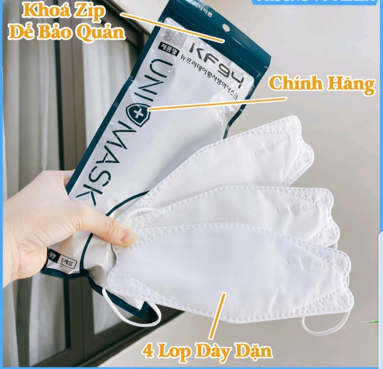 (combo 50 Chiếc Màu Trắng )-- Khẩu trang 4 Lớp KF94 UNI MASK
