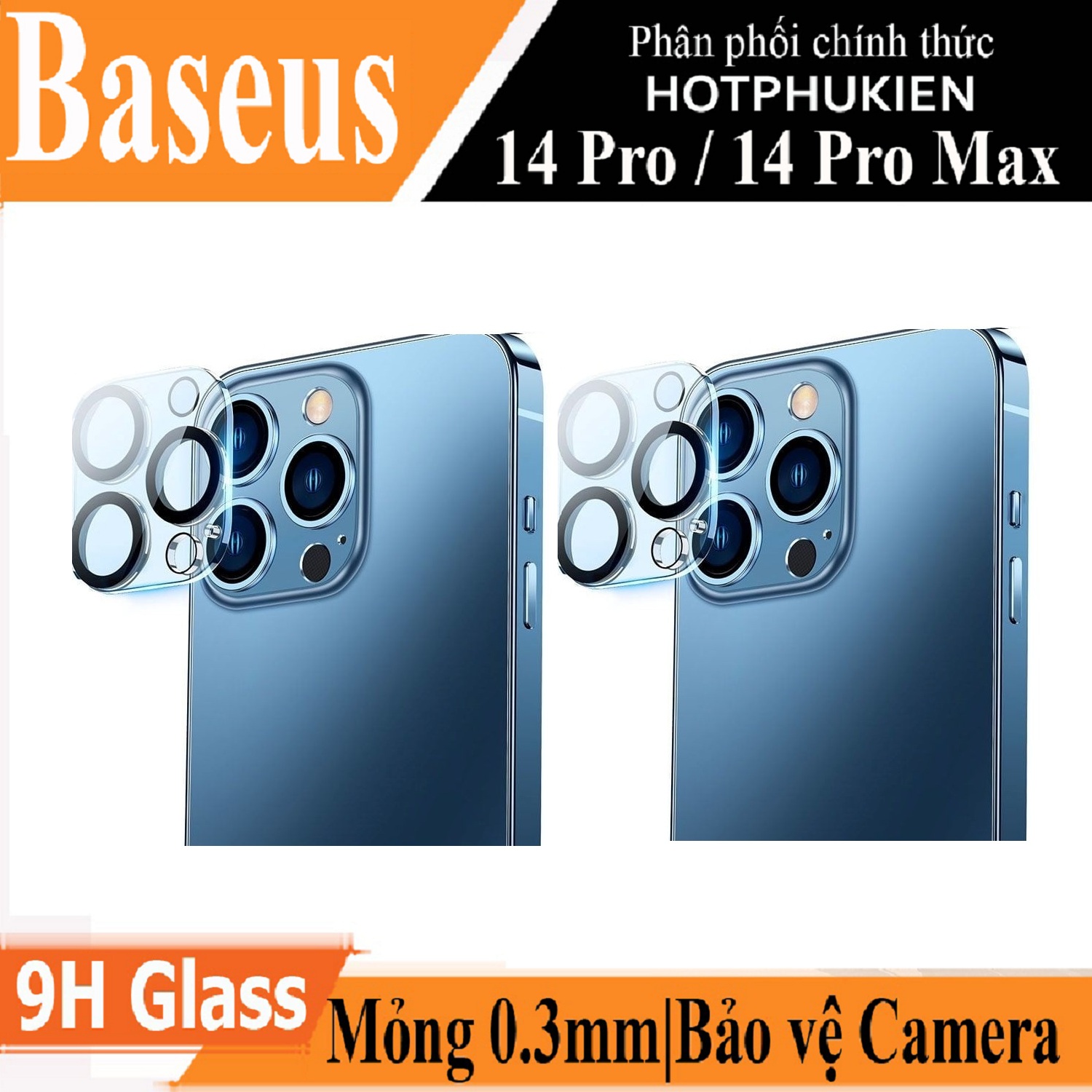 Miếng dán kính cường lực bảo vệ camera cho iPhone 14 Pro / 14 Pro Max hiệu Baseus Full-coverage Lens mang lại khả năng quay video 8K  - Phân phối bởi Hotphukien