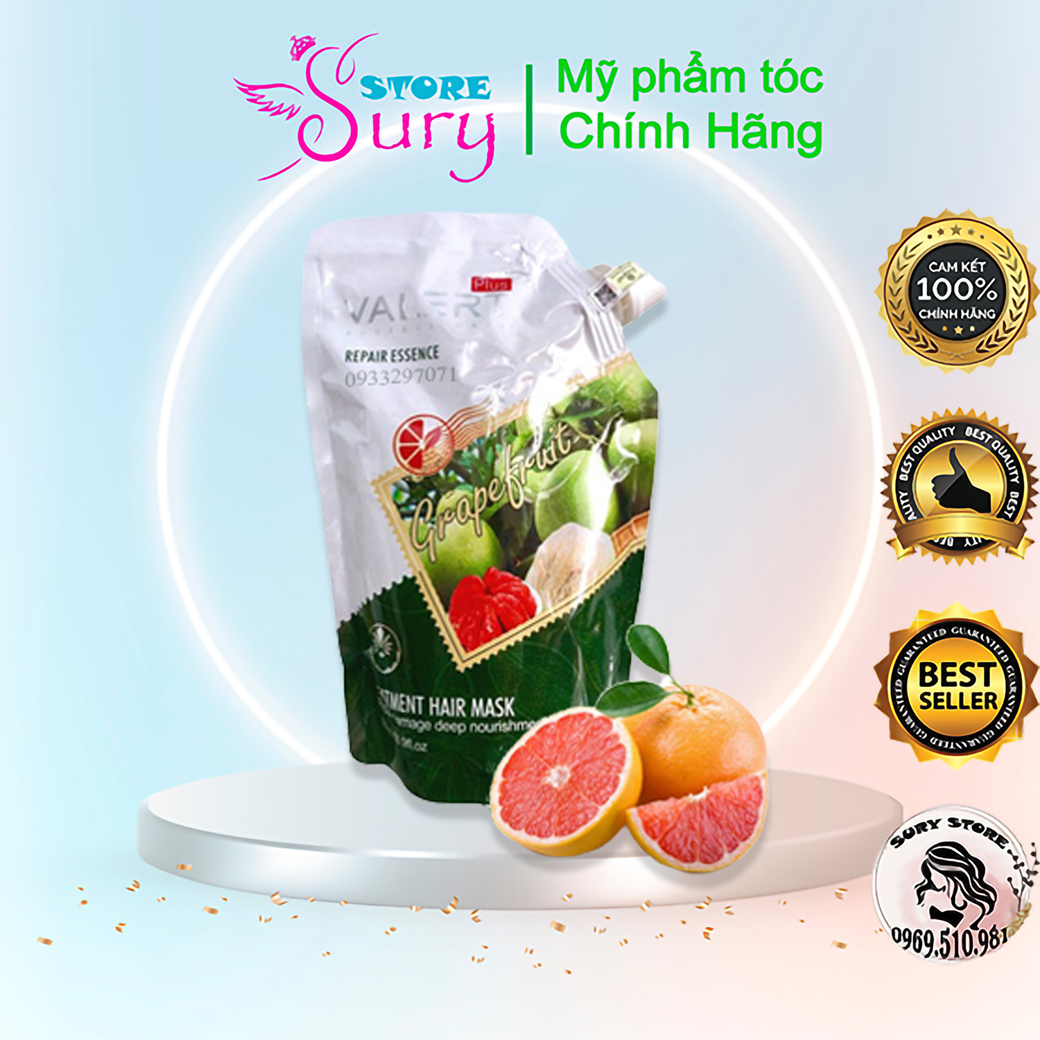 Hấp ủ phục hồi bưởi grapefruit valer siêu mềm mượt ngăn rụng tóc dạng túi 500ml hàng chính hãng
