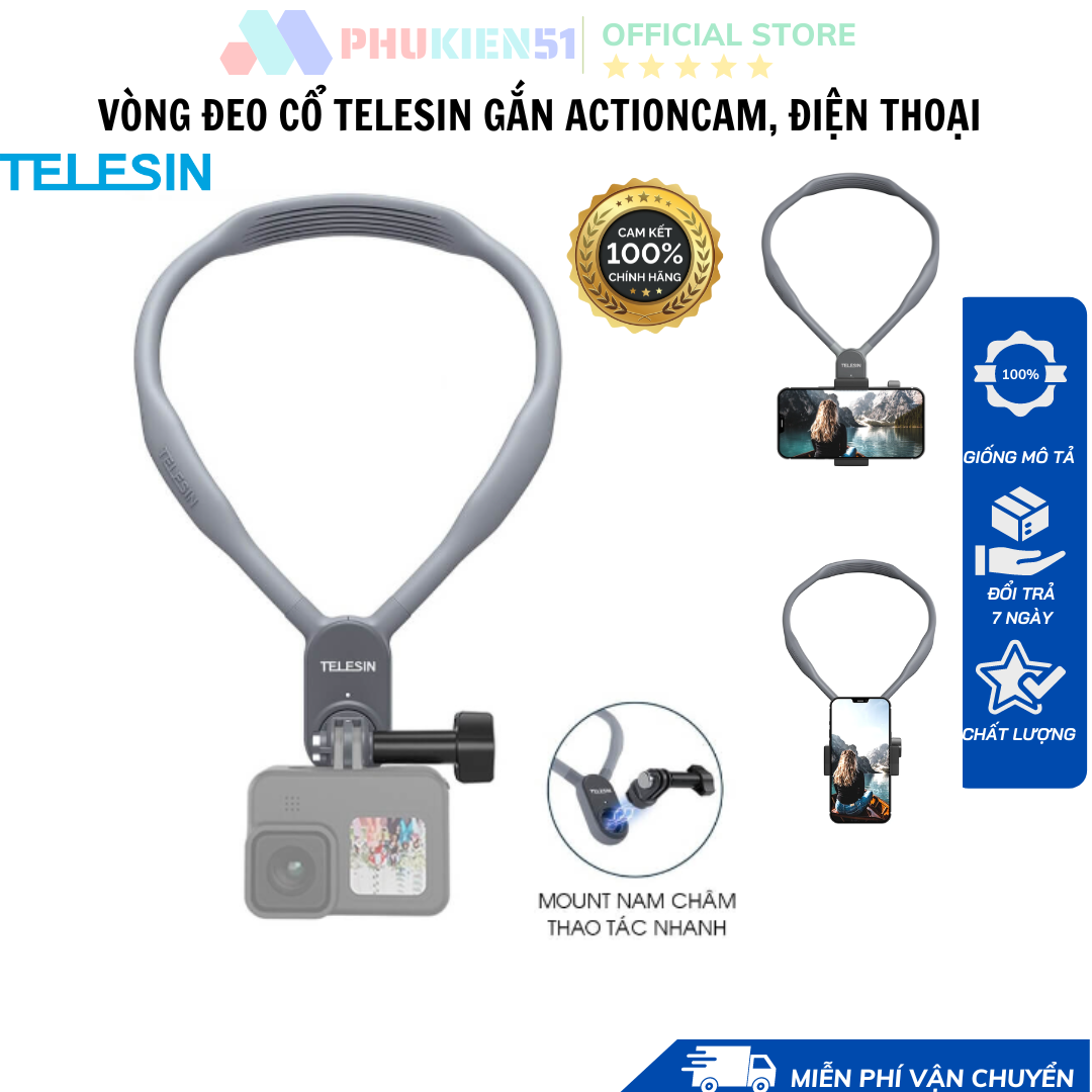 Vòng đeo cổ TELESIN dành cho Gopro , gắn điện thoại và Action camera- Hàng chính hãng