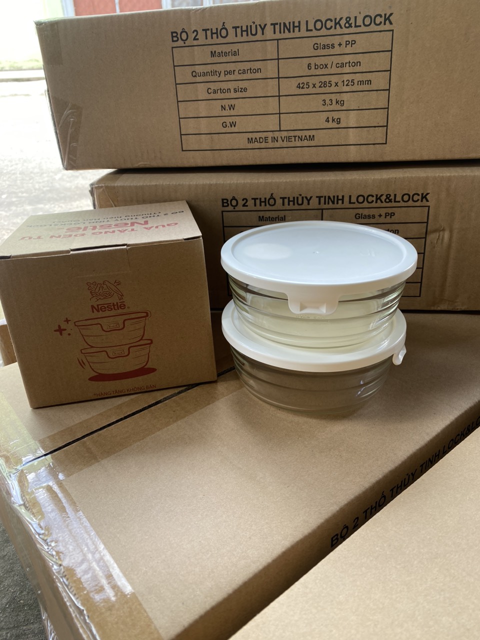 Bộ 2 Thố thủy tinh nắp ấn 430ml quà từ nestle