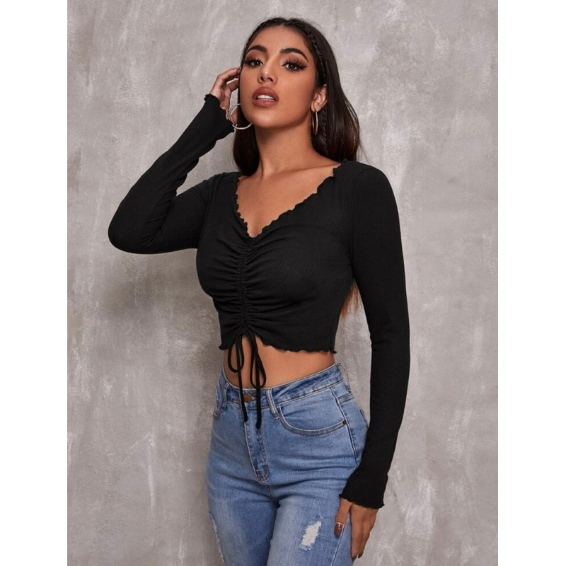 [ SIZE LỚN BIGSIZE 55Kg-100Kg ] AMS6 CROPTOP TAY DÀI RÚT DÂY