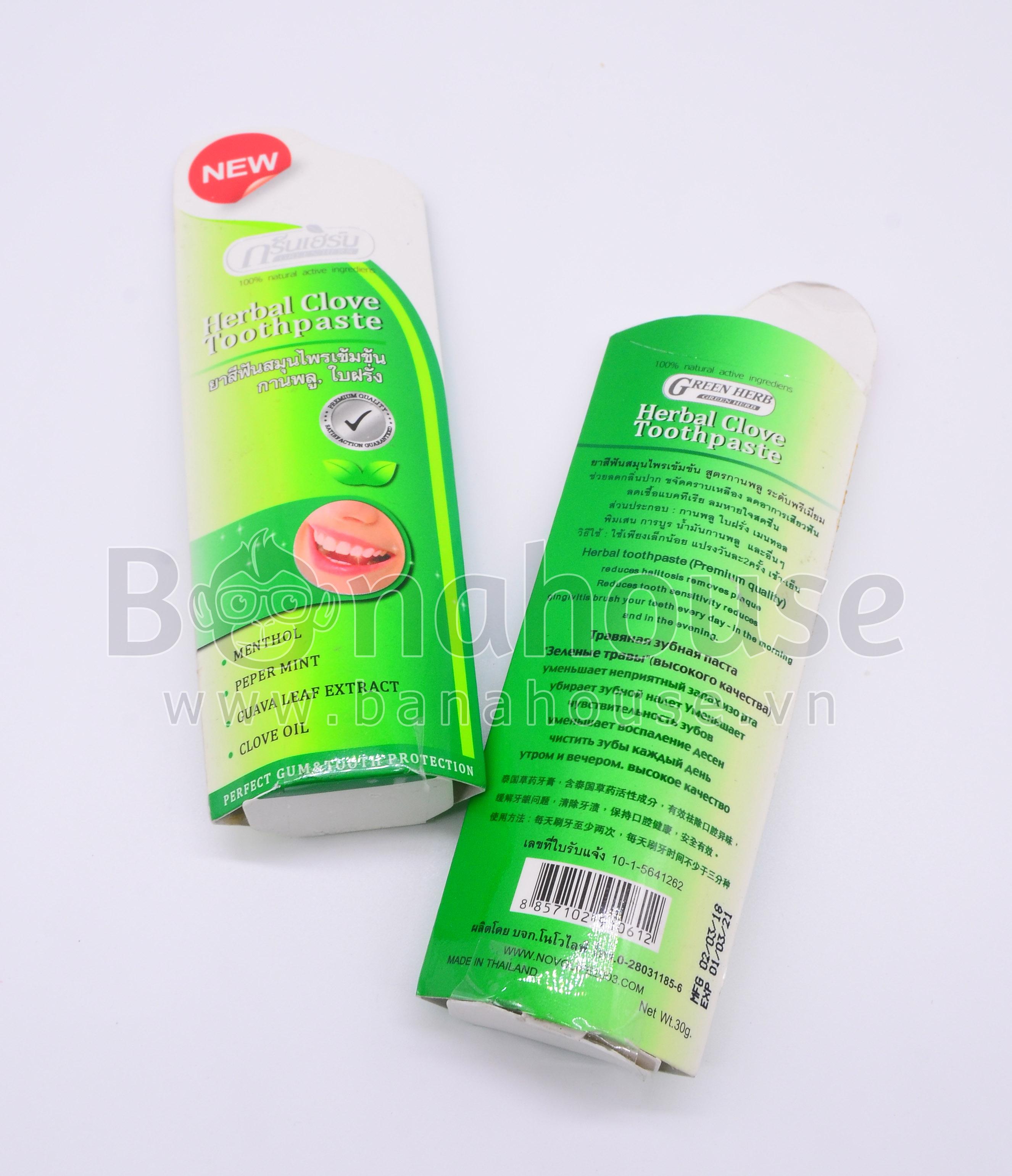 TUÝP Kem Tẩy Trắng Răng GREEN HERB 30gr (Herbal Clove Toothpaste)