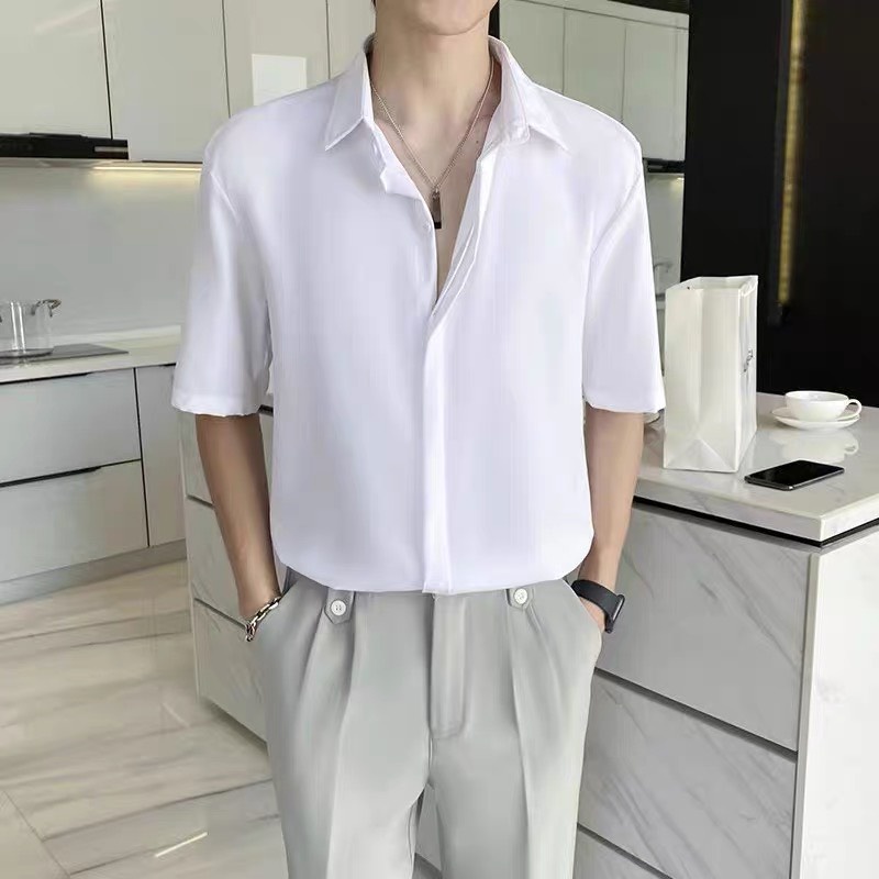 Áo sơ mi rộng tay ngắn nhiều màu unisex nam nữ GIẤU NÚT chuẩn form Hàn Quốc vải lụa mềm mịn mát 40-90kg MRN02
