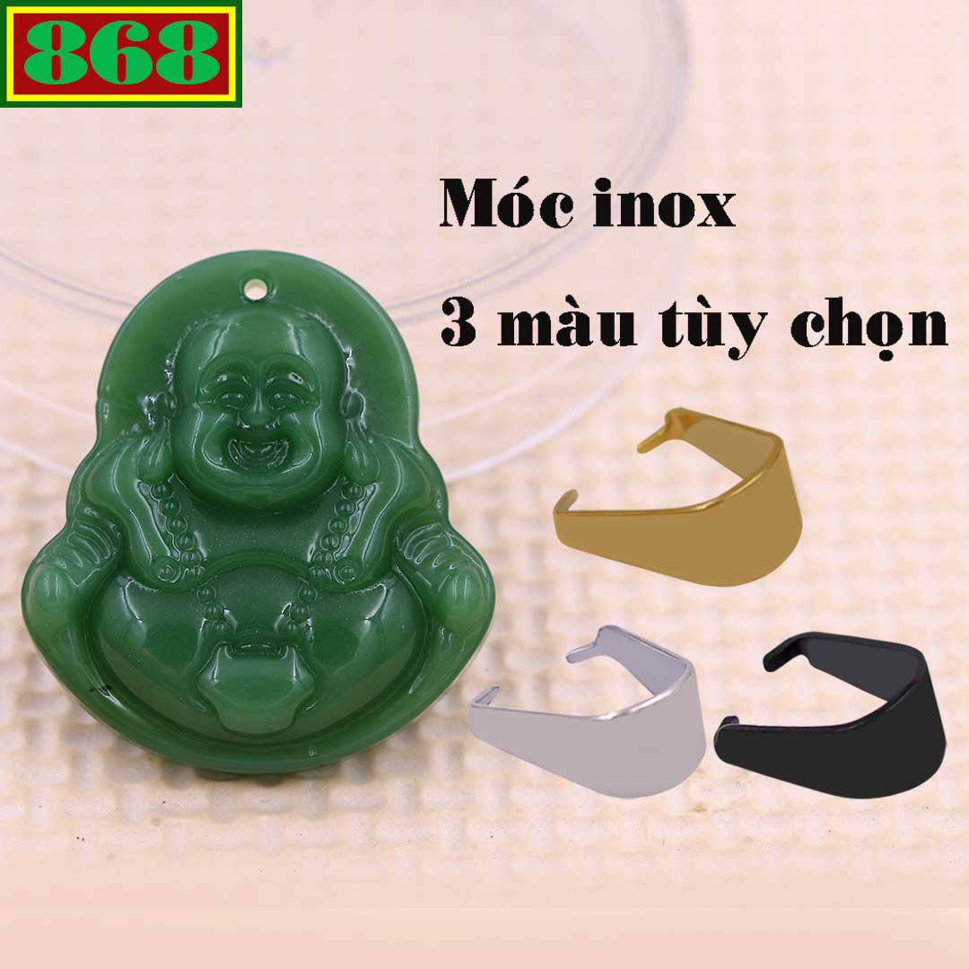 Mặt Phật Di lặc đá thạch anh xanh 4.3 cm kèm móc inox, mặt dây chuyền Phật cười