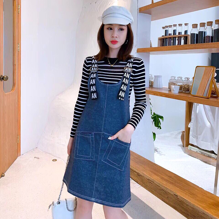 [HCM]Đầm Yếm Jean Nữ 2 Dây In Chữ