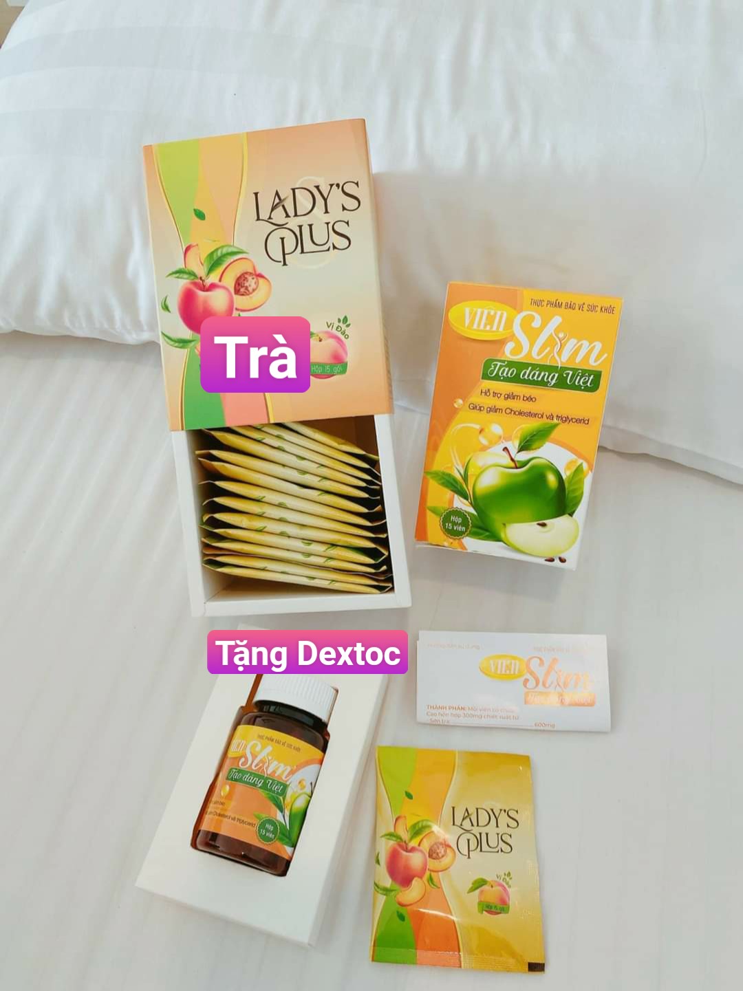trà giảm cân lady plus tặng hộp dextoc [ cam kết vị ngon dễ uống ]