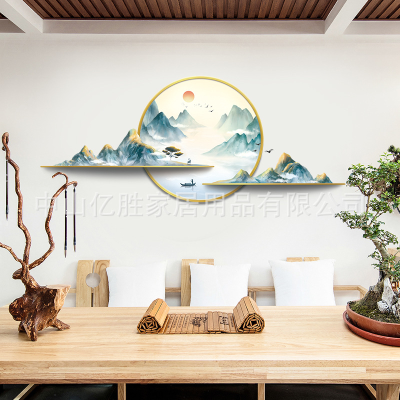 Tranh dán tường 3D Sơn Thủy hữu tình, Decal trang trí phòng, Miếng dán trang trí phòng khách