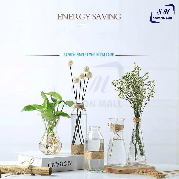 SET 5 lọ hoa thủy tinh MIX 5 MẪU SIÊU XINH tặng kèm 5 dây dừa, dùng để cắm hoa tươi, hoa khô, hay trồng cây thủy canh, hay trồng khoai lang, trồng củ hành, trồng cây trầu bà,…