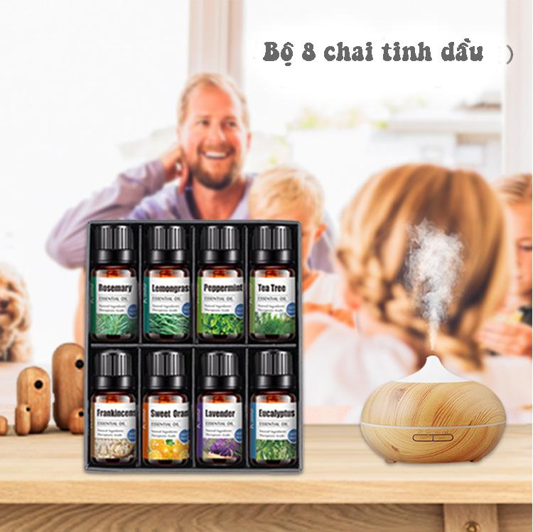 Bộ 8 chai tinh dầu thiên nhiên đa công dụng(Oải Hương, bạc hà, trà xanh, cam ngọt, sả chanh, trầm hương, khuynh điệp, hương thảo)