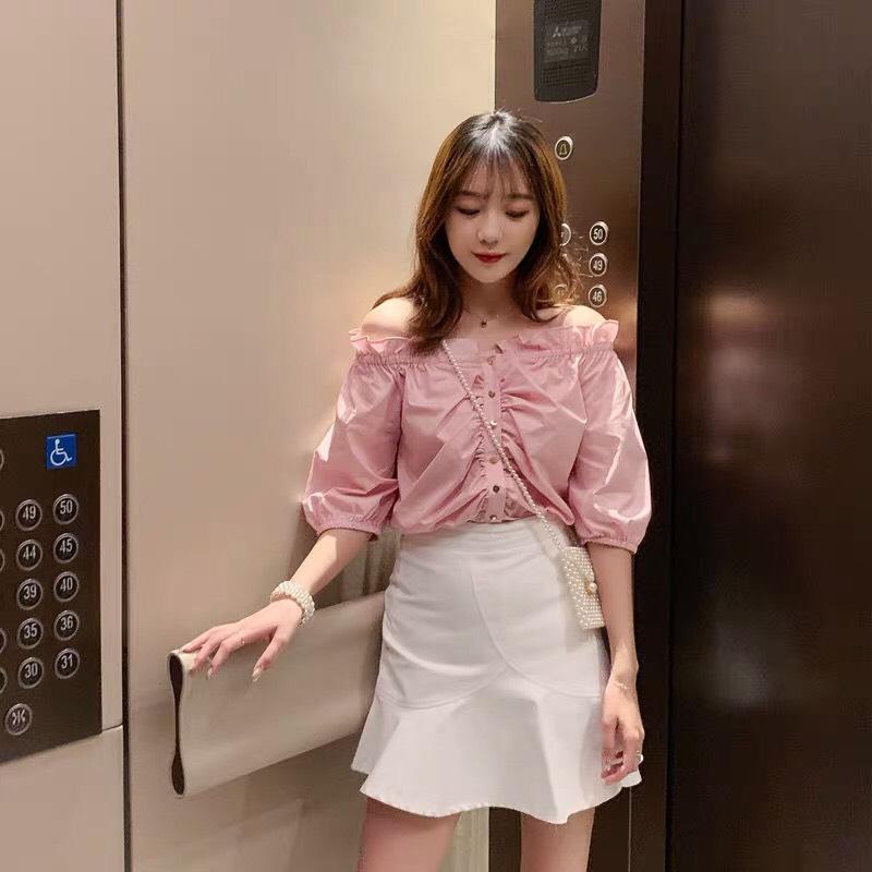 Áo Voan Kiểu Bẹt Vai Tay Lỡ Phối Cúc Giữa Cực Đáng Yêu TTS0746