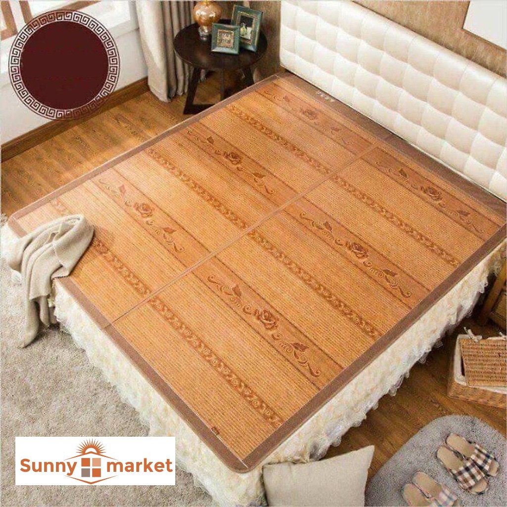 Chiếu trúc tăm vân gỗ cao cấp in hoa gấp gọn 1m4 x 2m, Chiếu điều hòa nằm mùa hè mát lạnh, Chiếu trúc Tây Bắc