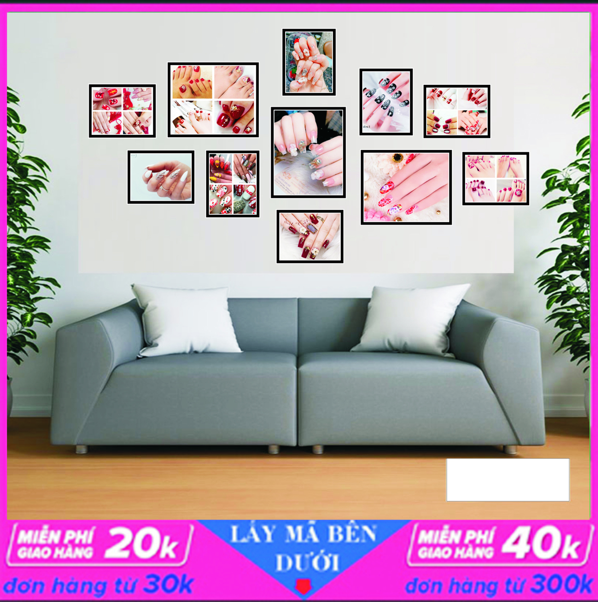 Bộ tranh fomex khổ lớn dán tường nail nghệ thuật combo 11 bức - tranh dán tường canvas decal cao cấp dán trên mọi chất liệu