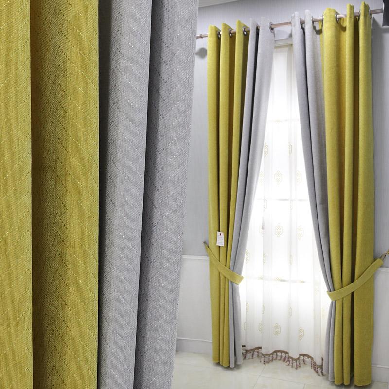 Top Grade Chenille Solid Color Joint Nordic Minimalist HYUNDAI Curtain Fabric Living Room Bedroom Floor to Ceiling Windows Shading Finished Product