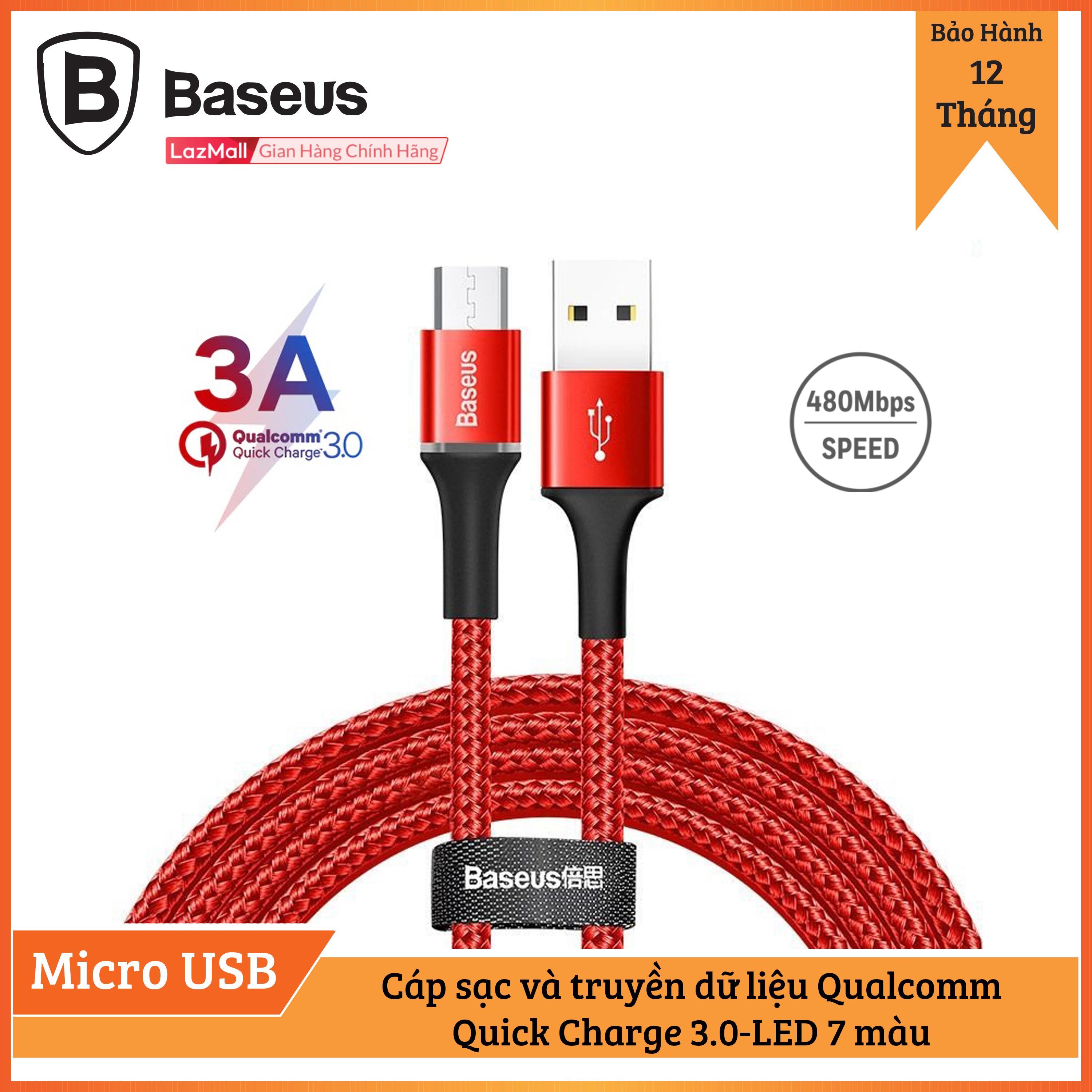 Cáp sạc Micro USB Baseus LED Micro indicator sạc nhanh siêu bền Halo Data Q.C 3.0
