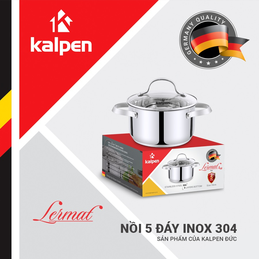 Nồi inox 304 cao cấp 5 đáy kalpen lermat 18cm/ 20cm/ 24cm