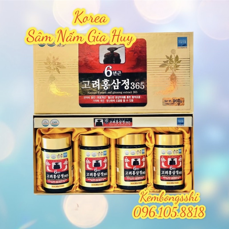 Cao hồng sâm 365 hàn quốc, hộp 4 lọ, 240ml