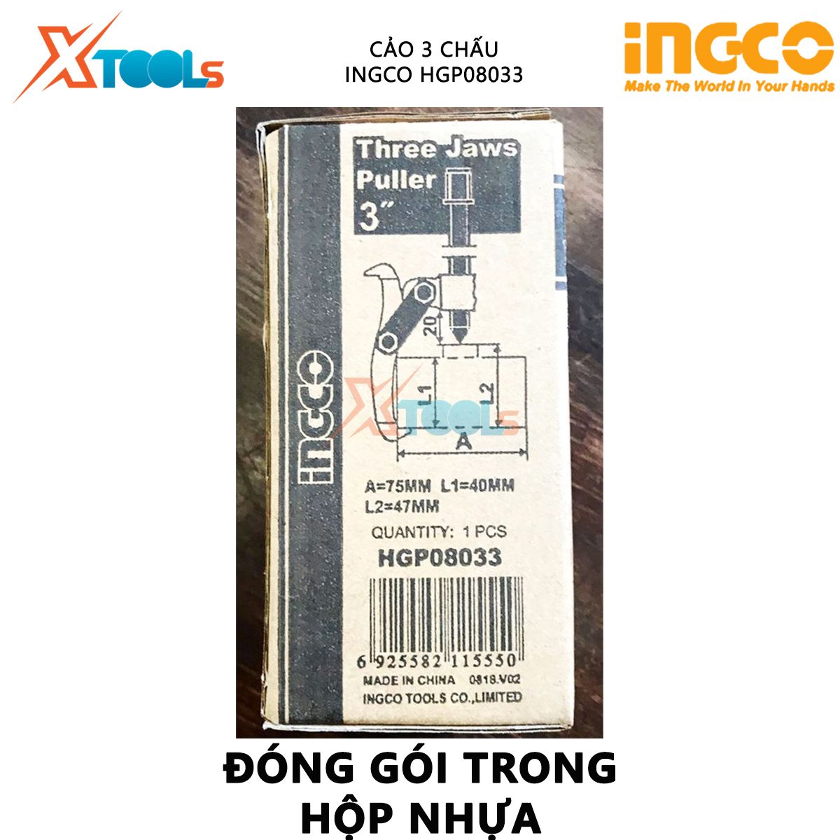 Puller 3 spoke 3 inch ingco HGP08033 | puller size puller 3 "hydraulic puller Max 3000 kg material steel CR-V removable bearings, bearing repair maintenance, Assembly of the machinery, device [genuine] [XTools]