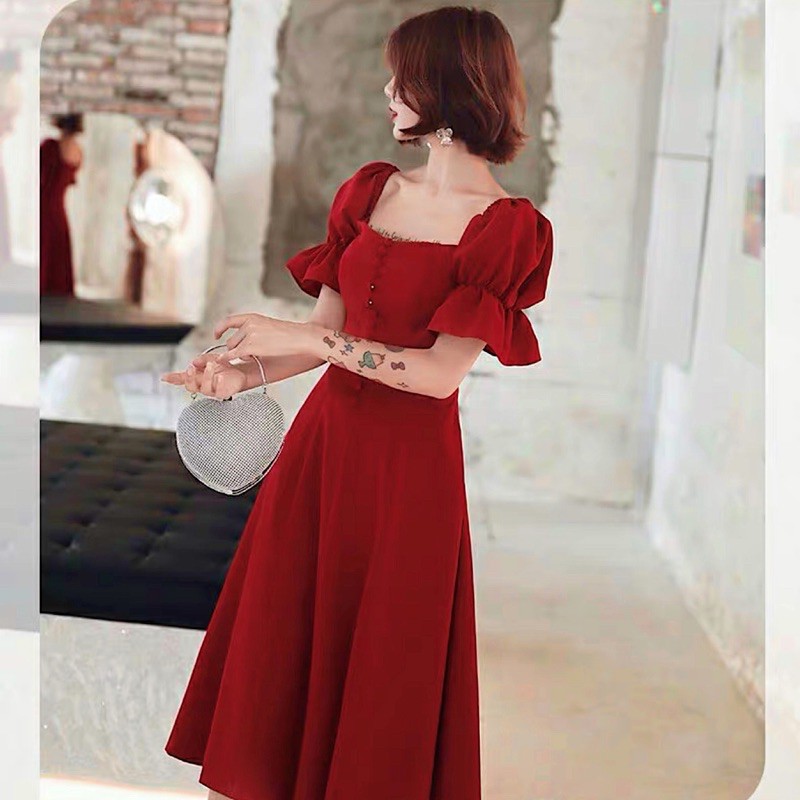 ĐẦM CỔ VUÔNG, TAY BO, NÚT BỌC (có ảnh thật) MS154