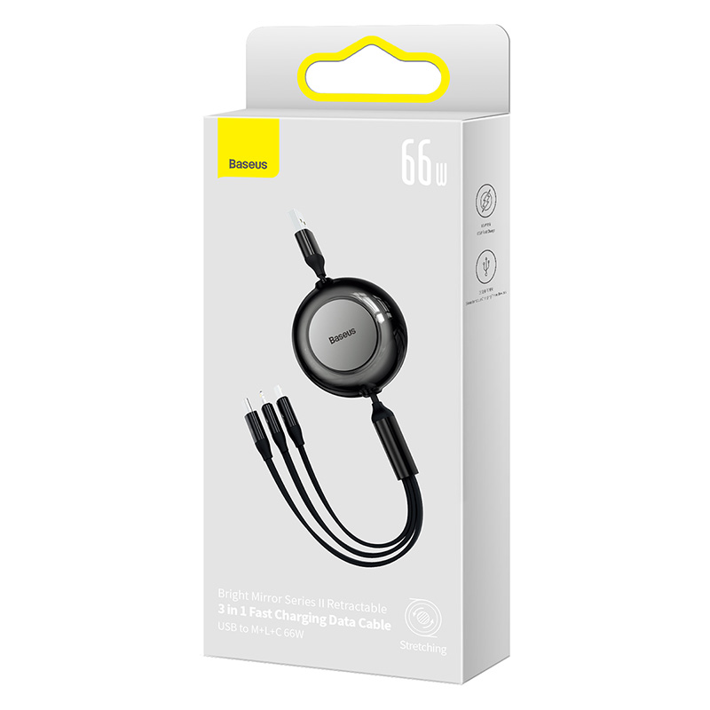 Baseus 3 in 1 USB C Cable 66W 110CM Retractable Type C Micro USB Cable For Macbook Samsung 6A Fast Charge Data Wire Cord