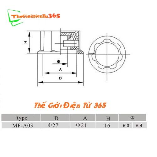 BỘ 5 NÚM VẶN CHIẾT ÁP 6MM MF-A03 CÓ ỐC VẶN