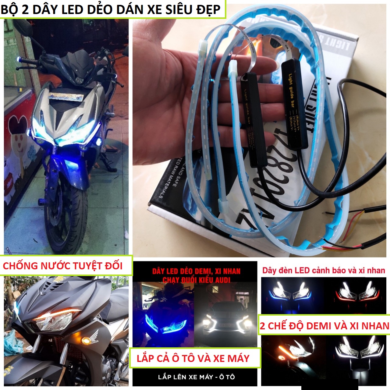 BỘ 2 DÂY LED DEMI KẾT HỢP XI NHAN CHẠY AUDI ĐỘ XE MÁY Ô TÔ SIÊU ĐẸP , DÂY LED AUDI TRANG TRÍ XE MÁY Ô TÔ LOẠI TỐT ,ĐÈN TRANG TRÍ Ô TÔ XE MÁY , PHỤ KIỆN Ô TÔ , PHỤ KIỆN ĐỘ XE MÁY