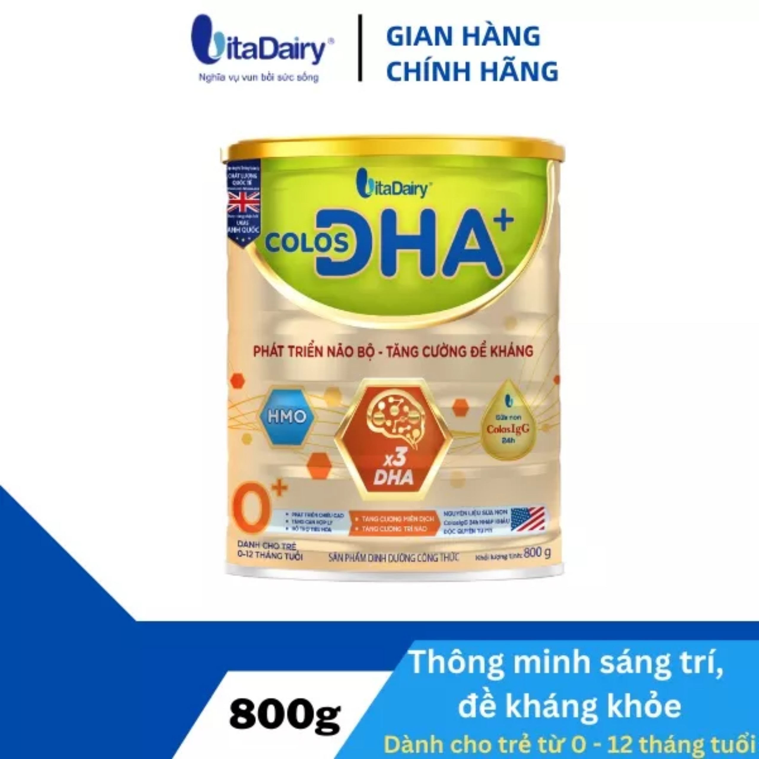 (HSD T12-2026) (Quét Mã QR Tích Xu) Sữa Bột Vitadairy Colos DHA 0+ 800g (Cho Trẻ Từ 0 - 12 Tháng).
