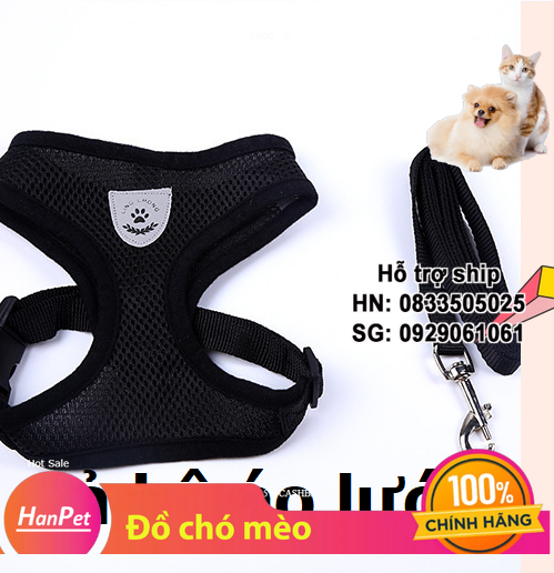 Hanpet - Bộ dây dắt chó (2 loại) đai áo ngực xịn xò và đai áo lưới siêu rẻ loại có điều chỉnh kích thước dạng áo vest cho chó mèo có phản quang