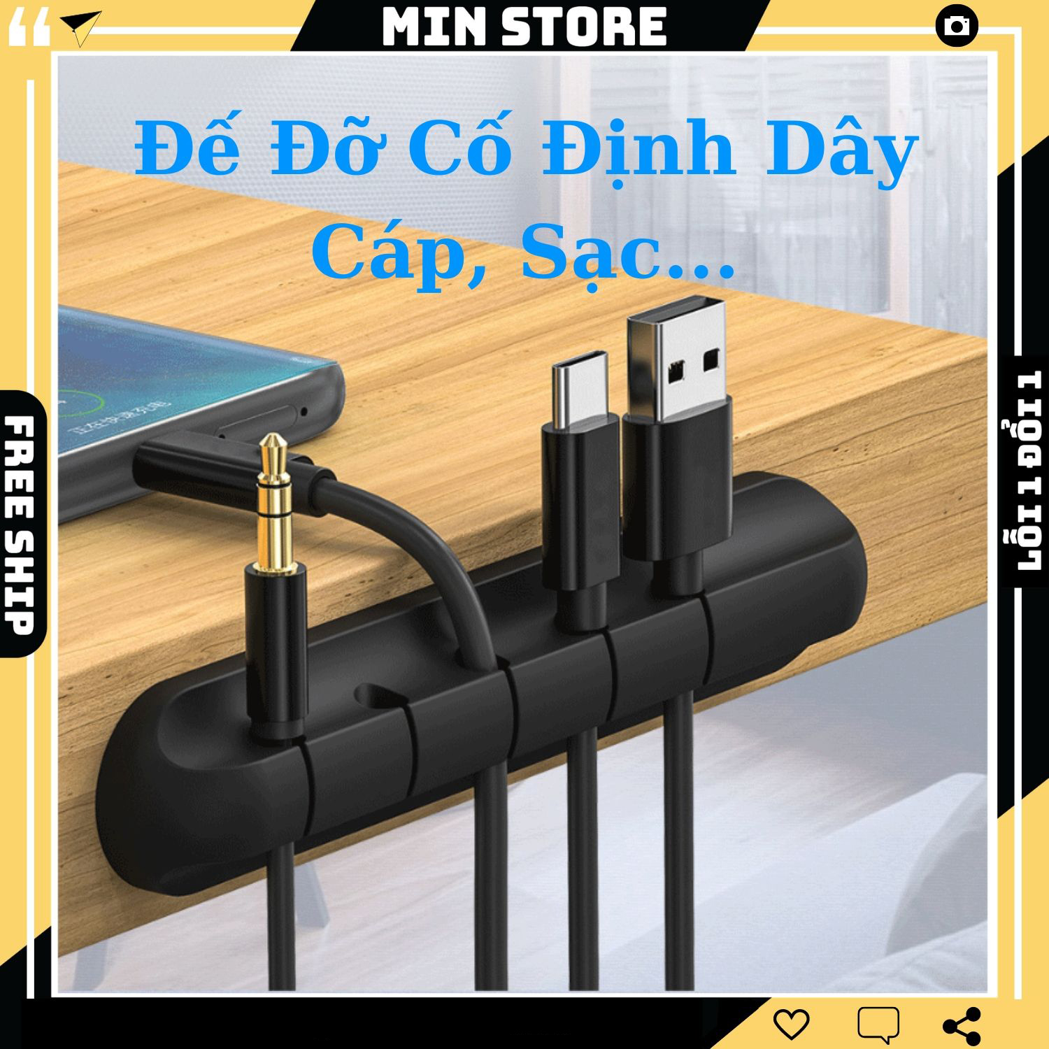 Đế đỡ cố định dây cáp sạc tai nghe dây điện dây chuột - 3 Size - Kèm miếng dán 3M - Min STORE