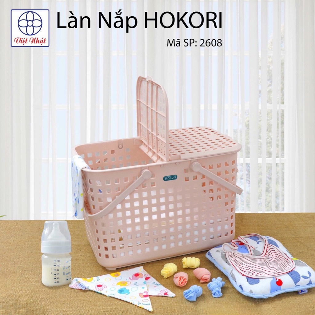 Giỏ đựng quần áo Hokori Việt Nhật (Ms:2608) - Làn đi sinh có nắp cho mẹ và bé an toàn tiện dụng Br01447