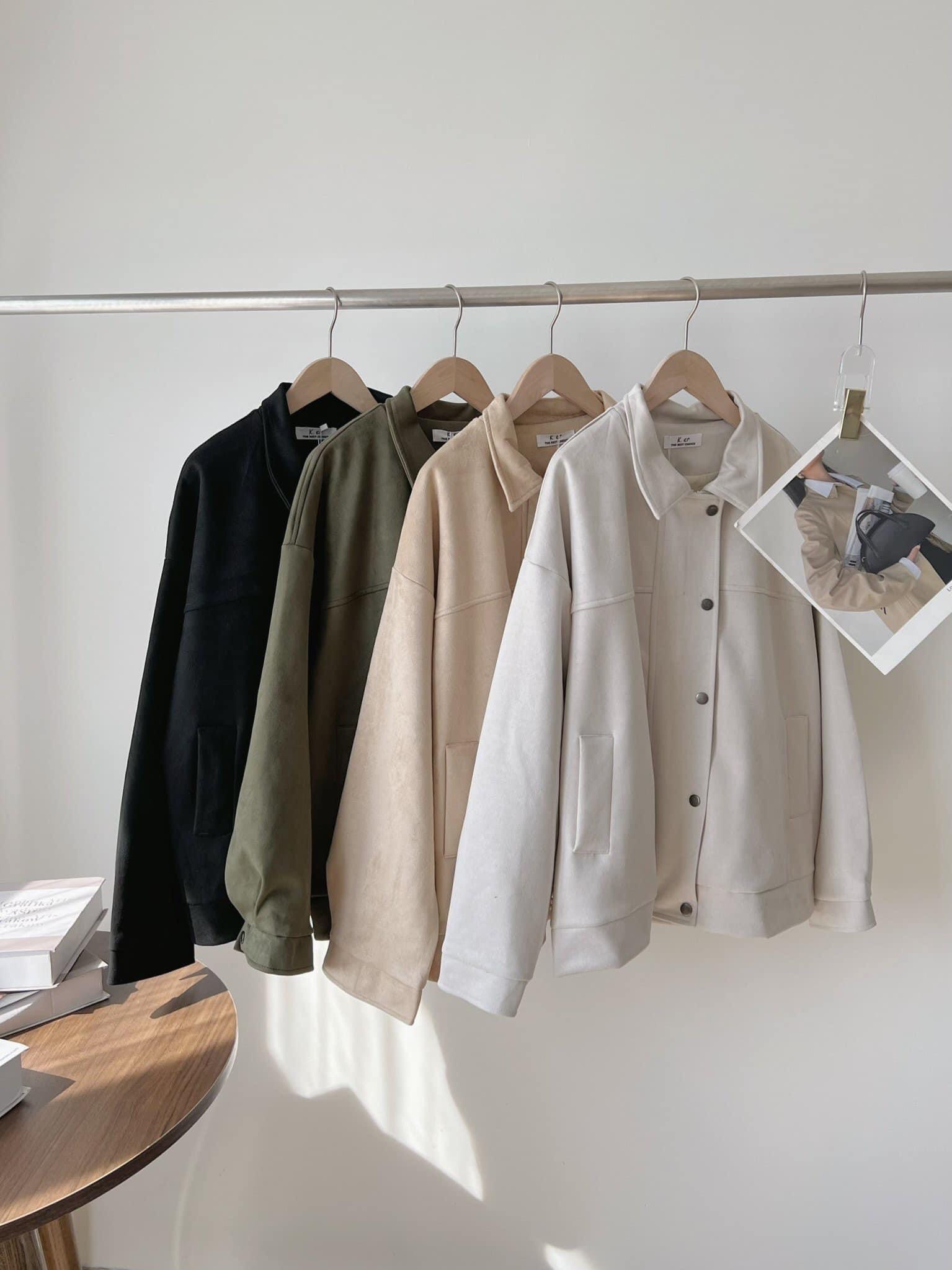 Áo khoác da lộn 2 lớp cổ bẻ cúc bấm Pea Store (Ảnh thật)