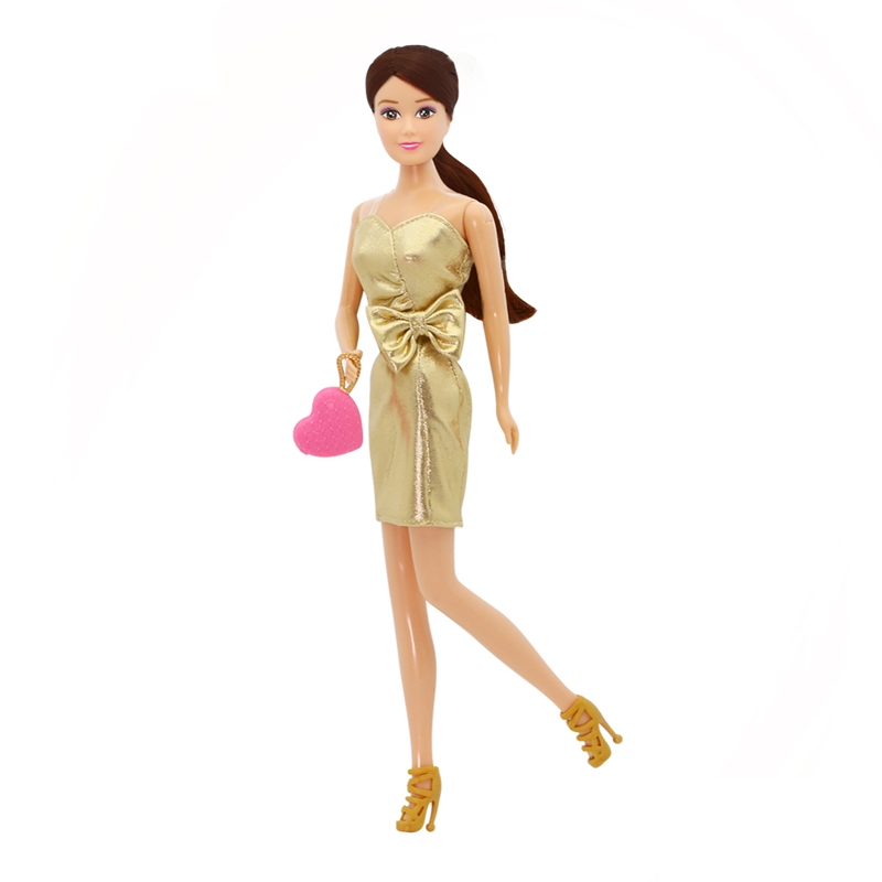 Fahasa - bộ đồ chơi búp bê thời trang dạ hội cỡ nhỏ - đầm nơ vàng