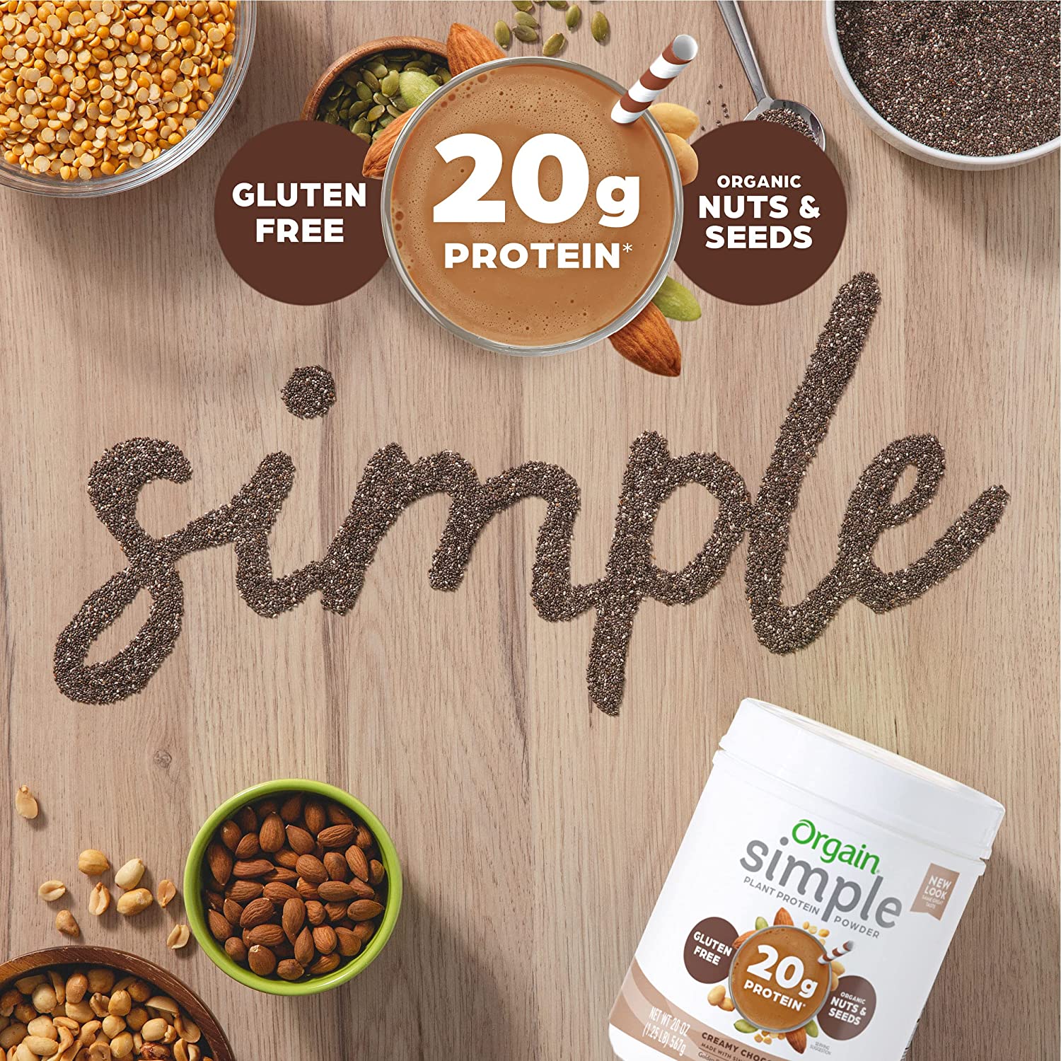 Bột protein thuần chay hữu cơ Orgain Simple 567g
