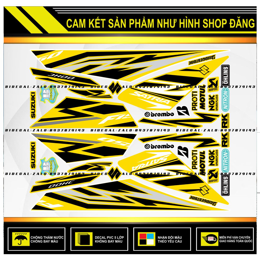TEM RỜI SATRIA FI MẪU ĐEN XÁM DÁN XE VÀNG ( DECAL CAO CẤP - KHÁNG NƯỚC - KHÔNG BAY MÀU )