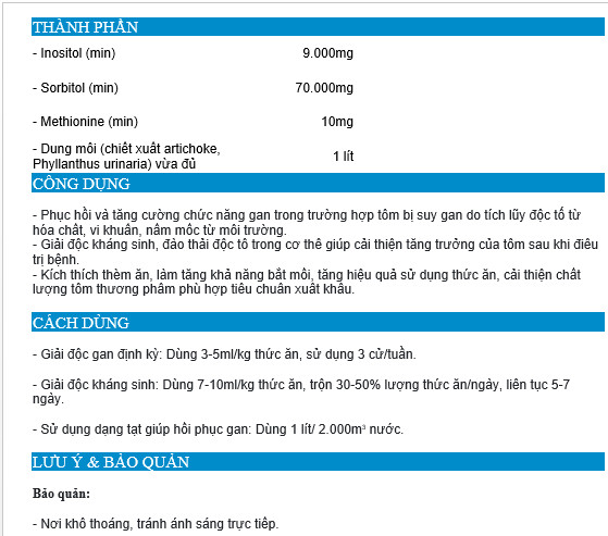 Hepatic plus ( giải độc gan cho tôm chai 1 lít)