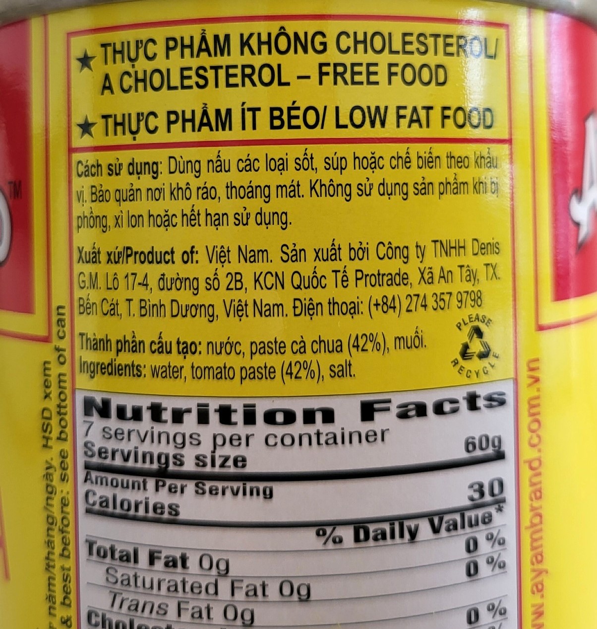 AYAM - Lon 430g - PUREE CÀ CHUA / TOMATO PASTE (HALAL)