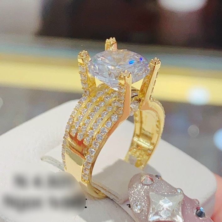Nhẫn nữ mạ vàng trắng cao cấp, nhẫn nữ đẹp xi kim gắn mặt đá pha lê vuông sáng xinh đẹp, nhẫn vàng non vàng 24k vàng 18k sang trọng - Trang Sức GADO N096