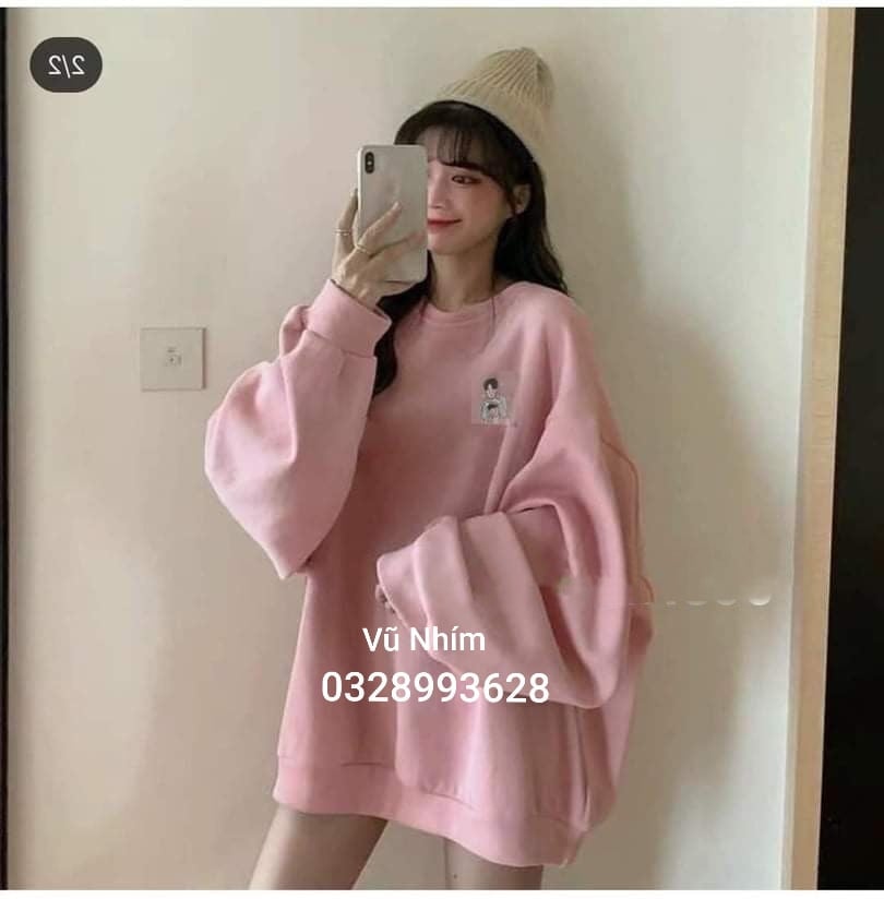 Áo nỉ sweater đôi bạn thân màu hồng