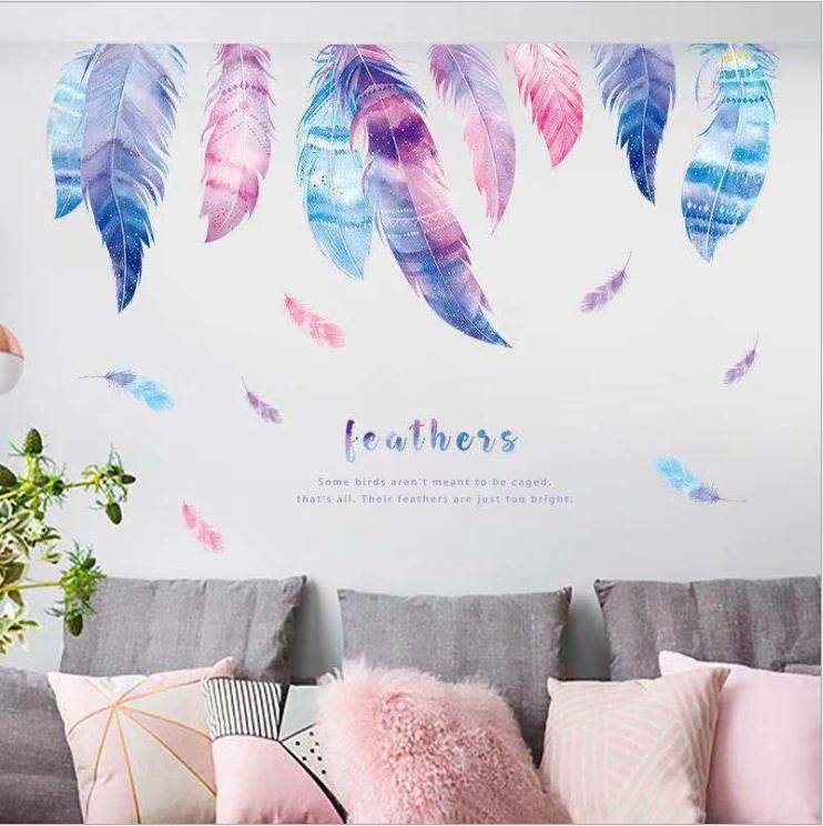 [HCM]Decal dán trang trí phòng ngủ dễ thương - decal lông vũ HCM
