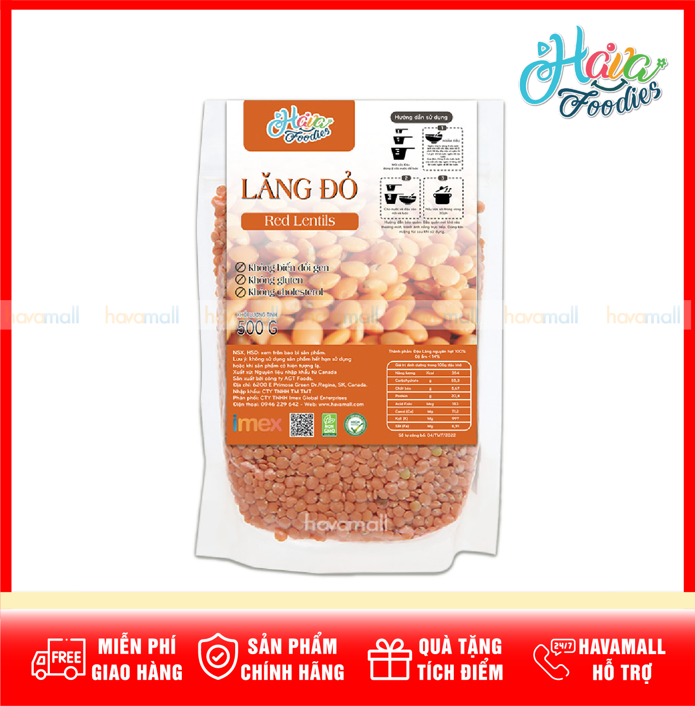 Đậu lăng đỏ havafoodies túi 500g