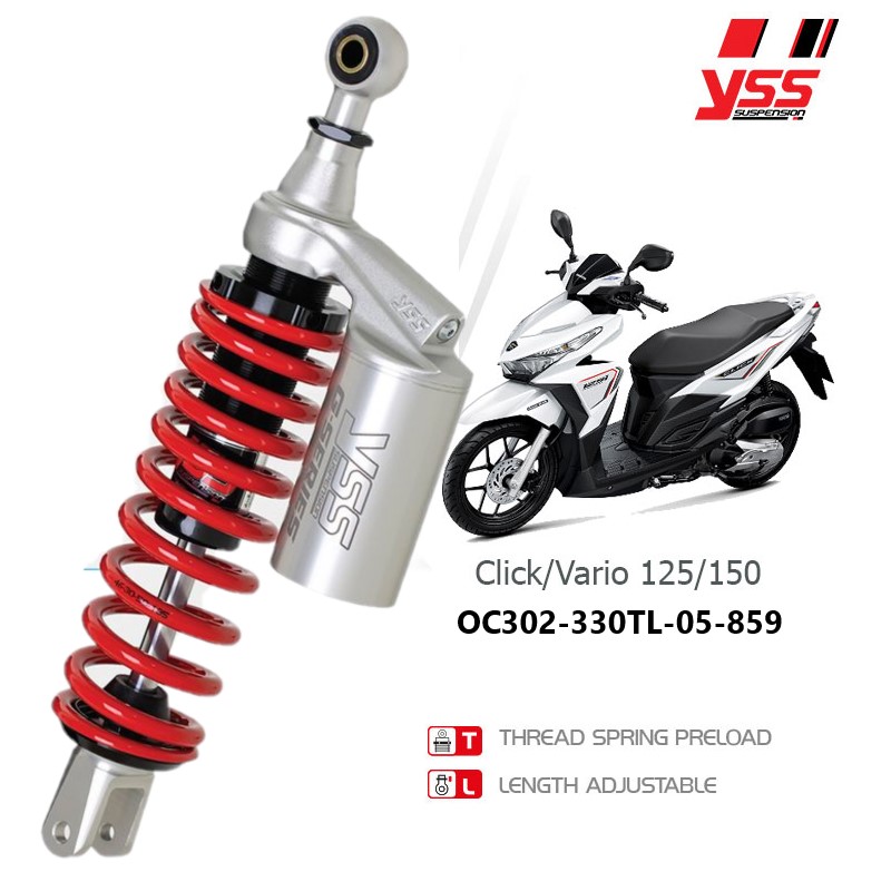 Phuộc YSS G-PLUS Click/Vario/Vision/Lead Lò Xo Đỏ Bình Dầu Bạc