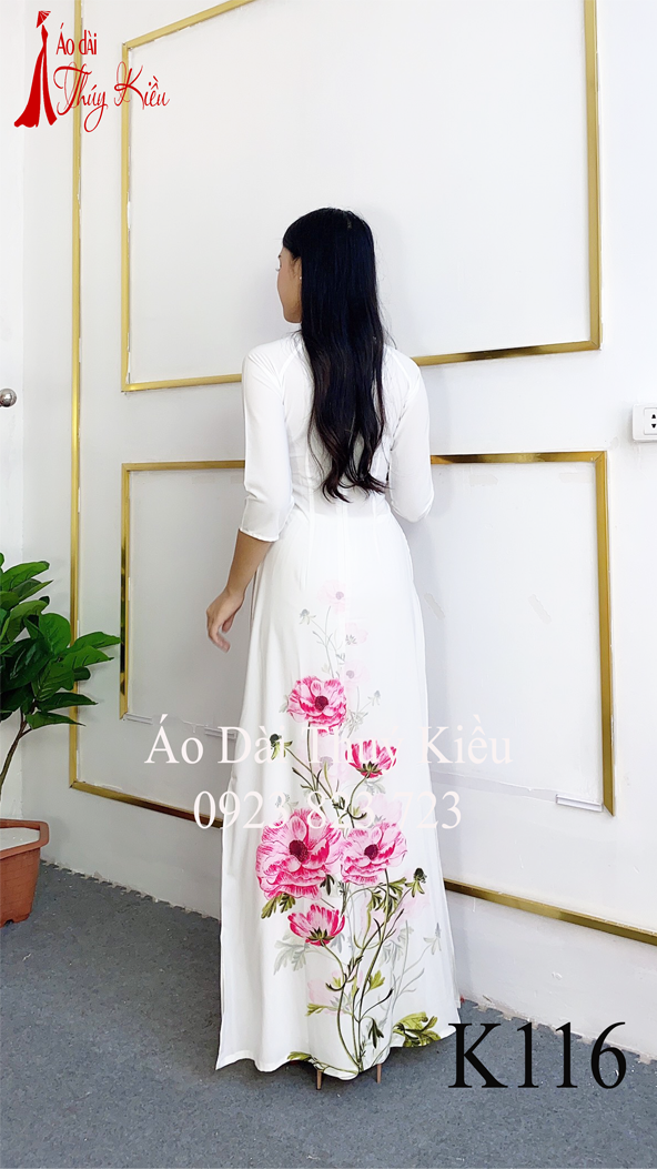 Áo dài trắng hoa hồng K116 Thúy Kiều may sẵn nữ áo dài cách tân mềm mại co giãn áo dài truyền thống áo dài giá rẻ